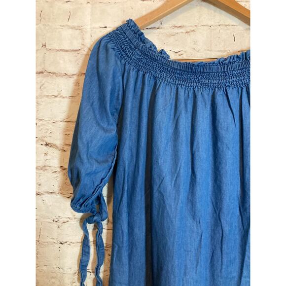 Speed Control Dress Womens Large Chambray Blue Off The Shoulder Cotton Shift - Picture 5 of 14